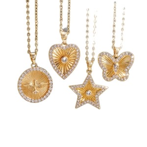 Elegante set de colgantes geométricos dorados con patrones de rayos de sol y circones