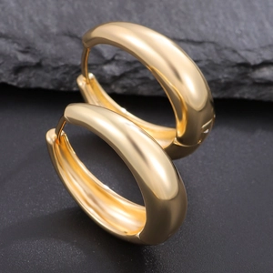 Boucles d'Oreilles Créoles en Cuivre Plaqué Or pour Femmes Luxe Haut de Gamme Polies Géométriques Strass Rondes