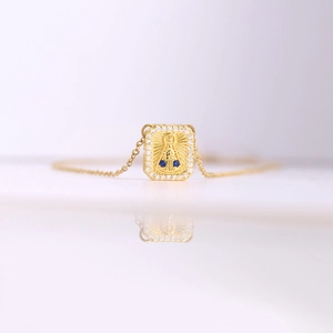 Κολιέ με μενταγιόν Nossa Senhora Aparecida 18K χρυσό με ζιργκόν και μπλε πέτρες
