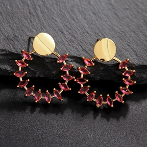 Pendientes de Botón de Latón Chapado en Oro con Zircón Corte Marquesa Girasol Vintage Redondos Geométricos Joyería Mujer