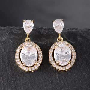 Luxus Oval Zirkonia Tropfenohrringe Mit Birnenform Oberteil Galvanisiertes Kupfer Hängeohrringe Für Hochzeit Bankett Damen Schmuck