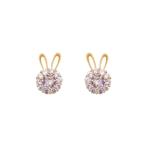 Boucles d'oreilles lapin dorées avec cristaux de zircon rose et design rotatif élégant