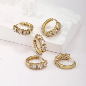 Brass Zirconia Huggie Hoop Earrings For Women Light Luxury Geometric Small Copper Findings DIY Jewelry Elegant Ear Buckle