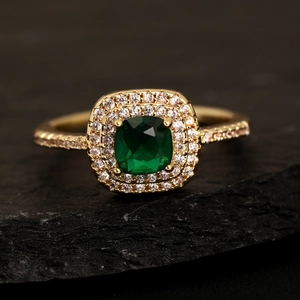 Anello Halo Quadrato in Zirconia Verde Smeraldo Placcato Oro 18K Rame Lusso Matrimonio Festa Gioielli Anello Aperto Regolabile Donna