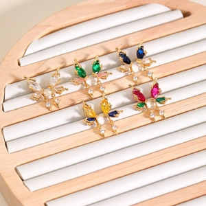 Elegant gold butterfly tassel earrings with colorful marquise zircons in five color styles