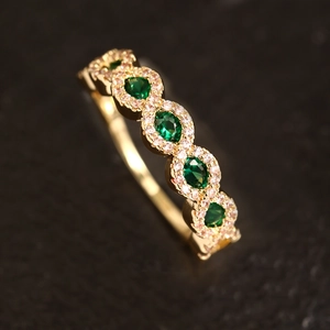 Elegante Anello di Fidanzamento in Rame Zirconia Verde per Donna Placcato Oro Look Smeraldo Geometrico Retro Pavé Micro Intarsiato Gioielli Festa