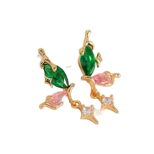 Elegant gold butterfly tassel earrings with green pink and white zircon stones