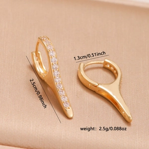 Gold-plated zircon drop earrings with minimalist hoop design and luxury sparkle finish