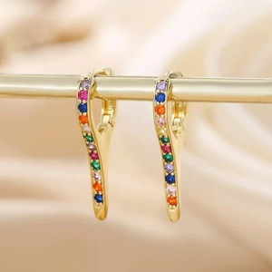 Luxury Copper Zirconia Spike Huggie Hoop Earrings 18K Gold Silver Plated Rainbow Rhinestone Dangle Earrings For Women Jewelry