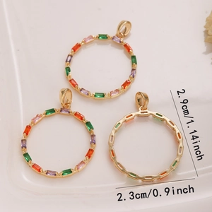 Luxury 18k gold plated round pendant with colorful zircon crystals and OT clasp detail