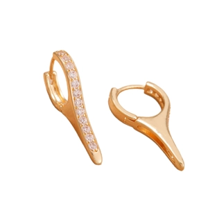 Elegant gold-plated huggie earrings with sparkling zircons and pointed drop pendants