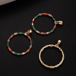 Luxurious 18k gold plated round pendants with colorful crystals on black background