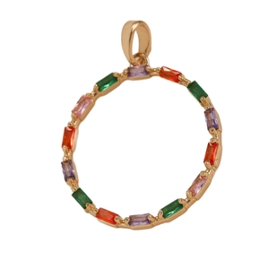 18k gold plated ring pendant featuring multi-colored baguette cut zircon crystals