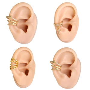 Trendige Kupfer Strass Ohrklemmen Set Für Damen Modische Kreuz Stern Mehrlagige Ohne Loch Knorpel Clip Ohrringe Schmuck