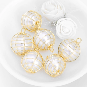 Golden hollow cage charms with white faux pearl for DIY jewelry making and necklaces