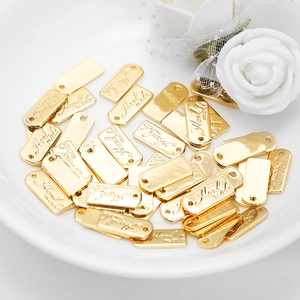Polished gold rectangle 'Hand Made' metal labels with single hole for DIY jewelry making