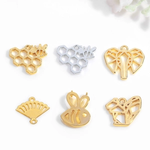 Set of 6 assorted metal animal and geometric pendants for DIY jewelry making