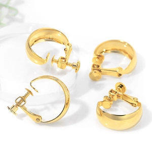 Polished gold wide-surface screw-back clip-on earrings for non-pierced ears