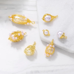 Handmade freshwater pearl pendants with gold wire wrap for DIY necklaces and earrings