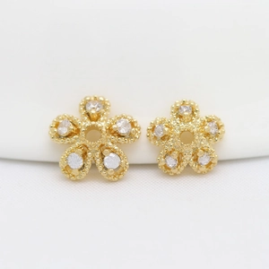 Copper Gold Plated Zircon Flower Bead Cap Petal Spacer For DIY Jewelry Making Findings Handmade Craft Accessories