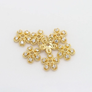 Gold plated 5-petal flower beads spacers with zircon inlays for DIY jewelry making