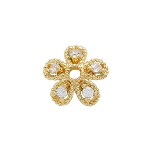 Golden five-petal flower bead cap with white zircon inlays and hollow point texture