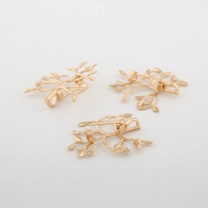 Golden tree leaf brooch base components in matte gold finish for DIY jewelry crafts