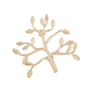 Golden tree branch brooch with intricate leaf texture on a clean white background