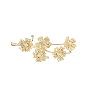 Elegant gold flower brooch accessory with five petals and sparkling crystal centers