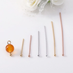 Spilli con testa a sfera lucidi in oro e argento per gioielli fai-da-te e perla arancio