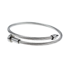 Bracciale rigido a chiodo intrecciato in acciaio inossidabile lucido argento unisex