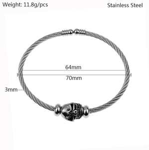 Retro stainless steel wire skull bracelet for men with 64mm and 70mm size specifications