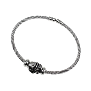 Retro stainless steel wire skull bracelet with silver finish and punk rock style