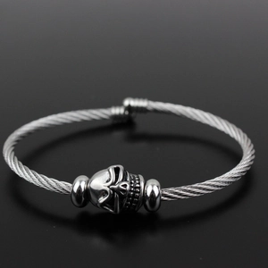 Retro stainless steel wire rope skull bracelet with vintage punk metal ornaments