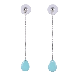 Elegante silberne Tropfenohrringe mit hellblauen Kristallwassertropfen und langen Ketten