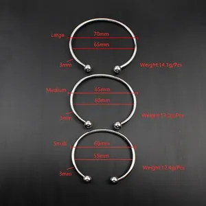 Set di tre bracciali unisex in acciaio inossidabile con sfere a vite finitura argento