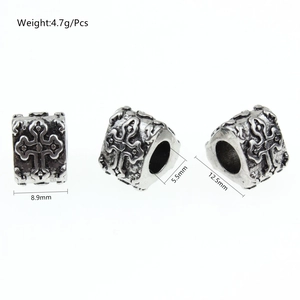 Retro stainless steel cross charm bead for DIY bracelets with detailed vintage engravings