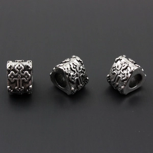 Vintage stainless steel cross charm beads with embossed design for DIY bracelets
