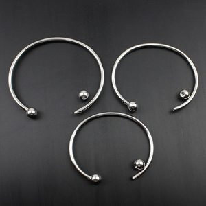 Polished silver titanium steel screw ball open cuffs in three sizes for men and women