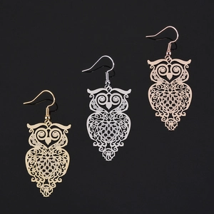 Vintage Copper Hollow Owl Dangle Earrings For Women Rhinestone Animal Drop Earrings Simple Fashion Jewelry Gift