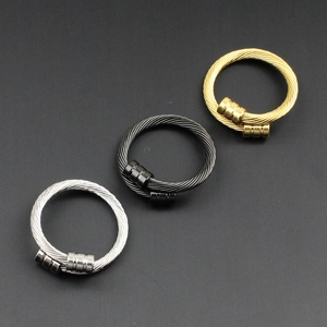Bagues en acier inoxydable 18K doré avec texture de câble en couleurs argent, noir et or