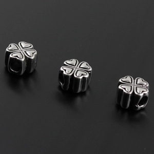 Three retro stainless steel four-leaf clover heart charms for DIY bracelets with black finish