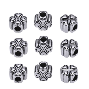 Vintage Stainless Steel Heart Four-Leaf Clover Big Hole Beads DIY Charm Jewelry Making Accessories Silver Spacer Beads