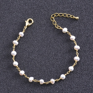 Handmade Freshwater Pearl Wire Wrapped Bracelet For Women Elegant Vintage Baroque Pearl Alloy Link Bracelet Adjustable Jewelry