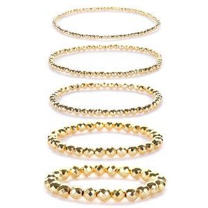 Fashion Minimalist Gold Plated Faceted Hematite Beaded Elastic Bracelet For Women Simple Geometric Round Beads Hand Jewelry