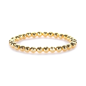 Faceted 14K gold plated beaded stretch bracelet for women featuring geometric metal beads