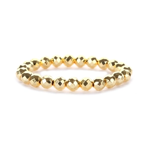 Faceted beaded stretch bracelet with 14K gold-plated beads and geometric mirror finish