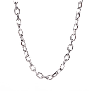 Minimalist geometric oval link chain necklace in polished silver stainless steel