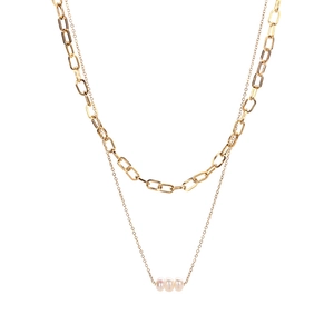 Collana a doppio strato in acciaio inossidabile con tre pendenti di perle d'acqua dolce
