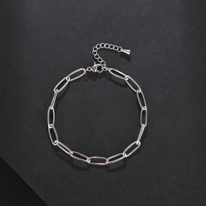 Silbernes Büroklammer-Gliederkettenarmband aus Edelstahl mit Karabinerverschluss und Verlängerung